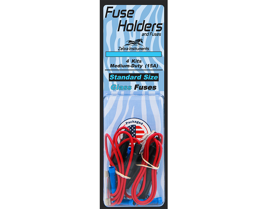 ZFH02 - Fuse Holders & Fuses - 4 Pack - Medium-Duty (15A) Standard Size Glass