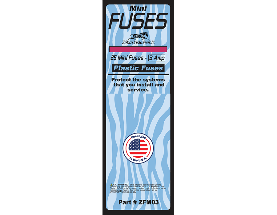 ZFM03 - Fuses - 25 Pack - Mini Size Plastic, 3 Amp